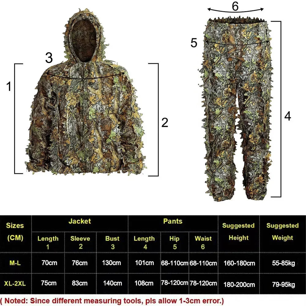 Ghillie Suit Men Women Kids 3D Leafy Bionic Camouflage Hunting Clothing CS Shooting Suit Tactical Combat Clothes Set