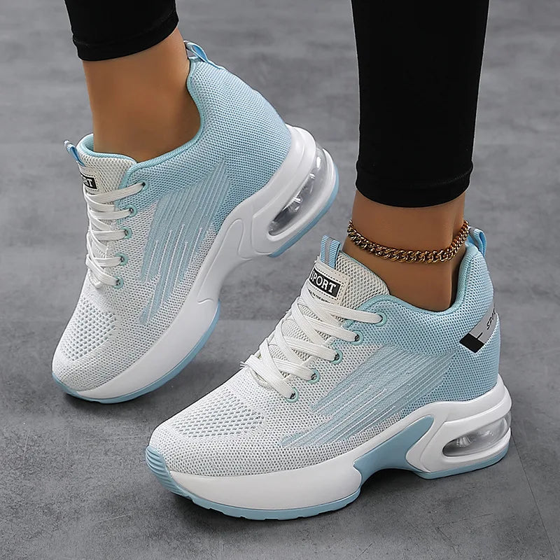 New casual women's shoes fly woven breathable thick soled sports shoes non-slip comfortable inside increase women's shoes