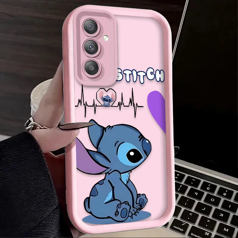 Lovely Disney Stitch Phone Case For Samsung Galaxy S24 S23 S22 S21 Ultra Plus FE A54 A34 A14 A73 A53 A33 Liquid Silicone Cover