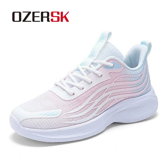 OZERSK Fashion Women Shoes Summer Mesh Breathable Lightweight Comfortable EVA Sole Lace Up Non-Slip Casual Shoes Size 35-41