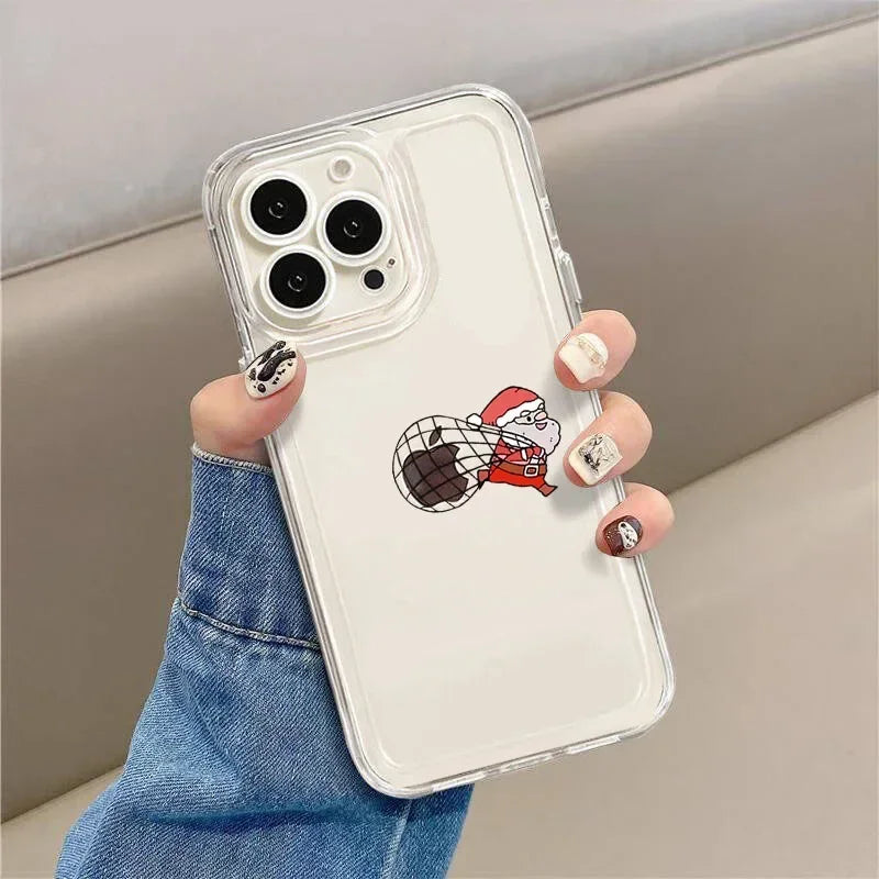 Funny Cartoon New Year Christmas Santa Phone Case for iPhone 16 15 14 13 12 11 Pro Max Mini X XS SE 7 Plus Shockproof Soft Shell