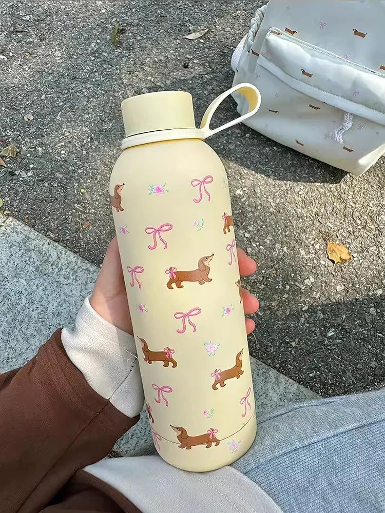 Kawaii Puppy Coffee Tumbler Stainless Steel Thermos Bottle Cup Cute Korean Travel Insulated Flask Thermal Water Bottle 500ml