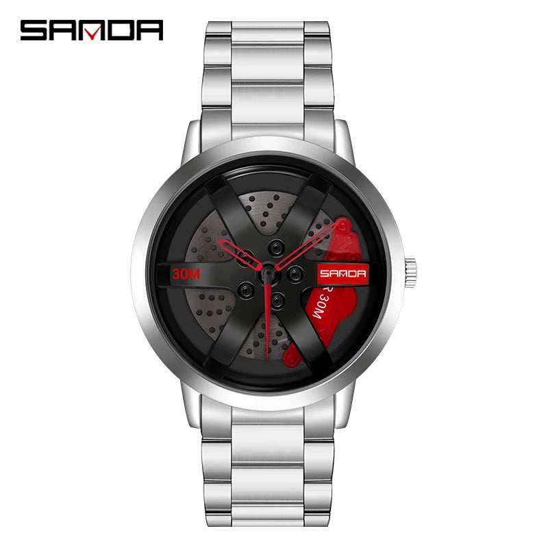 SANDA Fashion Rim Watch Hub Custom Design Sports Car Rim Sports Watch Waterproof Creative 2021 Male Watch Mens Wheel Wristwatch