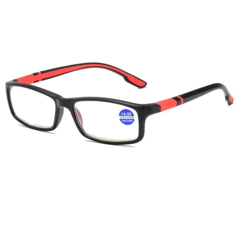 Reading Glasses Men Women Sports Anti-blue Light Reading Eyewear Black Red TR90 Frame Presbyopia Eyeglasses +100 to+400 glasses