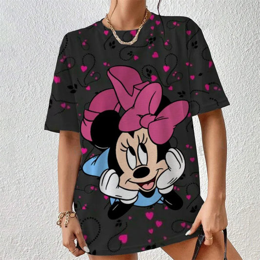 Cute Women's Mickey Mouse Printed T-shirt Summer Men Shirt Fashion Ladies Blouses 2024 Cartoon Minnie Female Tops Kawaii Clothes