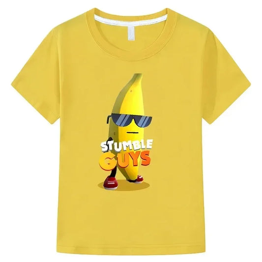 Stumble Guys TShirts Girls Boys Cartoon Banana Casual Short Sleeve Tops Kids Stumble Guys Games T-Shirts Y2k Girls Boys Clothes