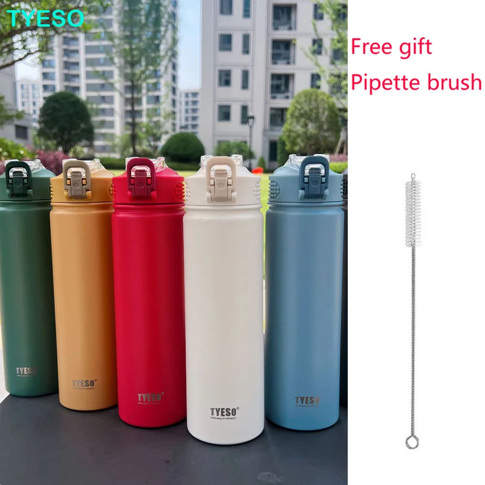 Thermos Bottle with Straw 750ml Stainless Steel Thermal Cup Car Insulated Flask Water Tumbler for Outdoor Sports