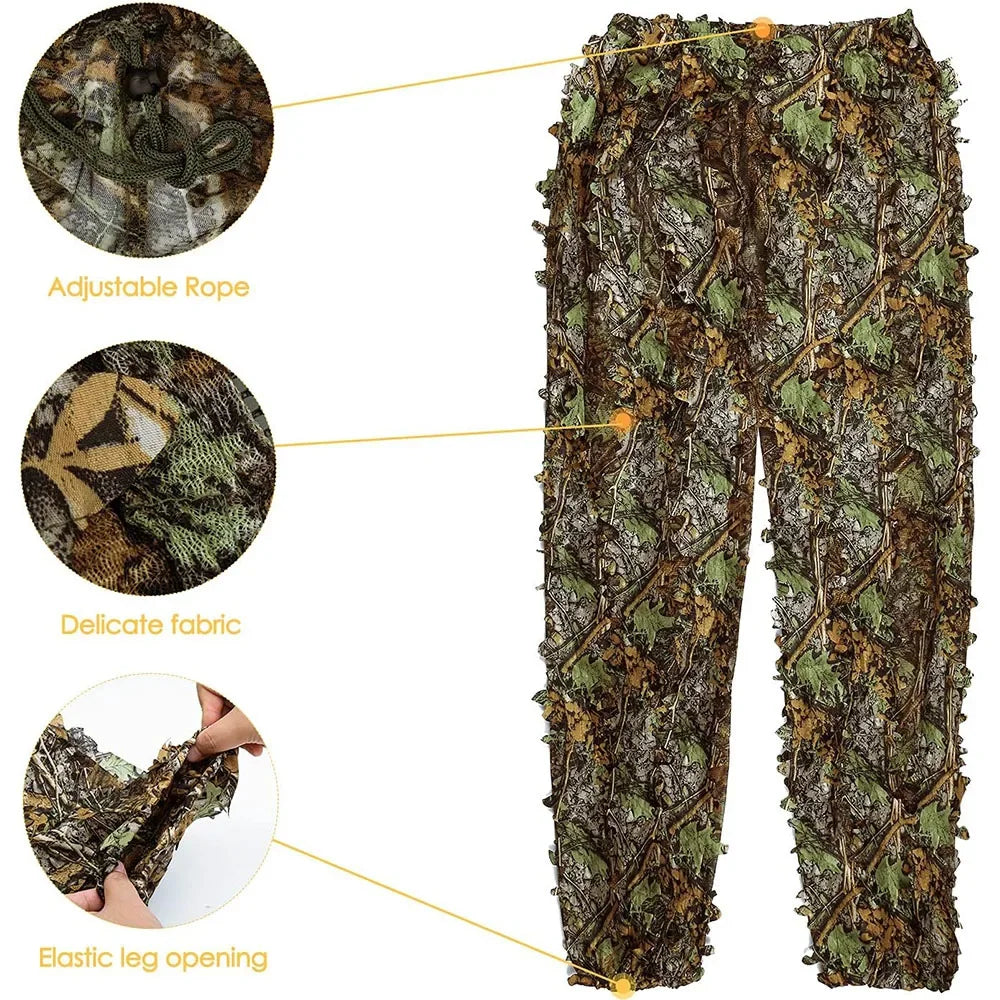 Ghillie Suit Men Women Kids 3D Leafy Bionic Camouflage Hunting Clothing CS Shooting Suit Tactical Combat Clothes Set