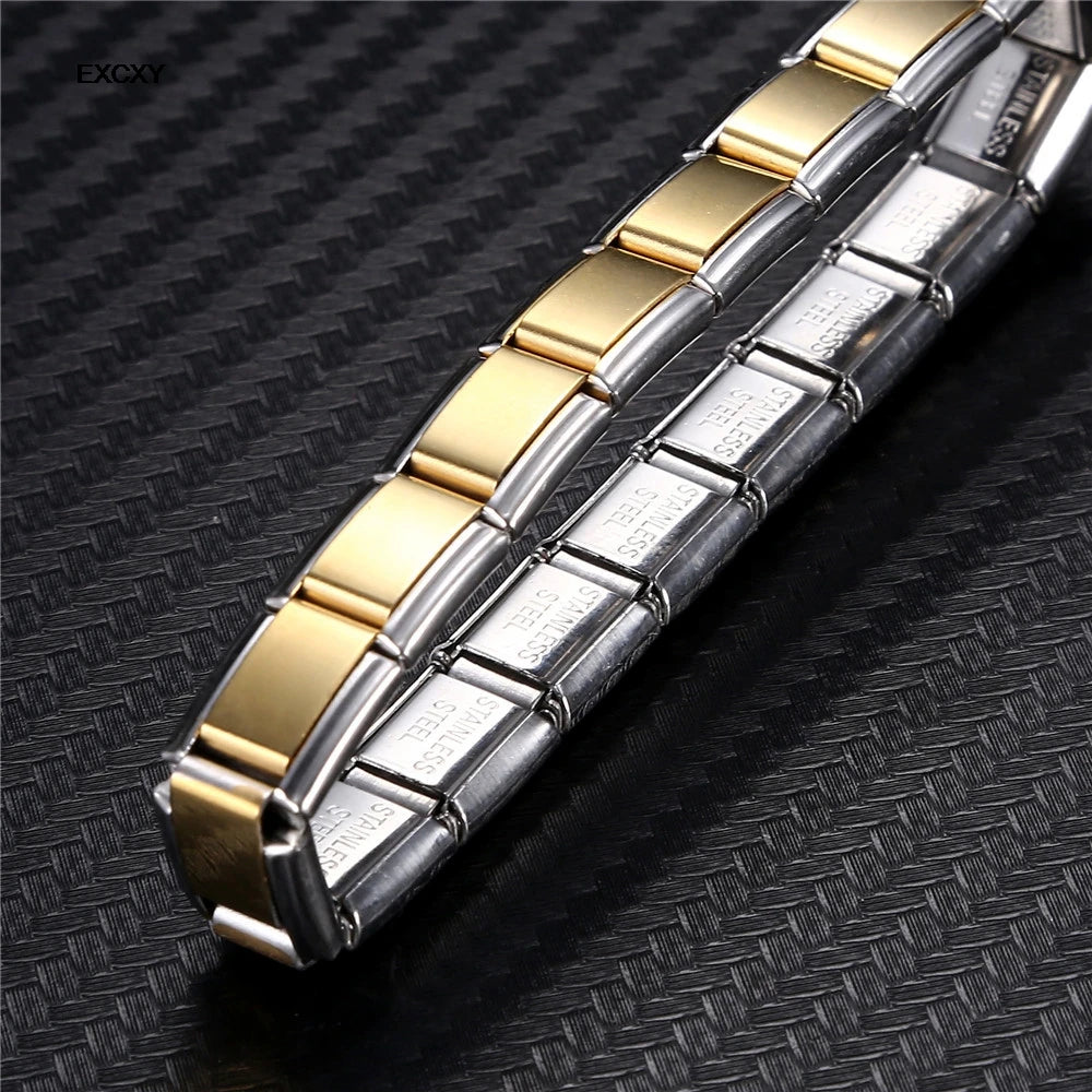 EXCXY New Women's Jewelry 9mm Width Itanlian Elastic Charm Bracelet Fashion Stainless Steel Bangle