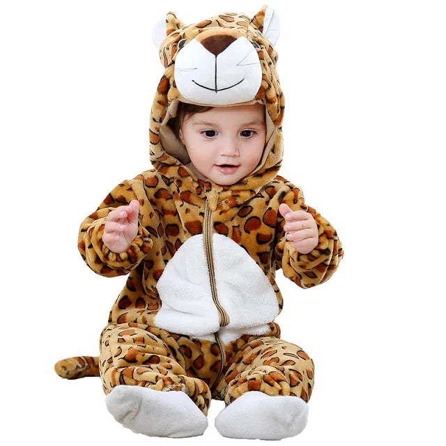 MICHLEY Halloween Baby Rompers Winter Clothes Flannel Hooded Bodysuits Pajamas Animals Overall Jumpsuit For Girls Boys Kids