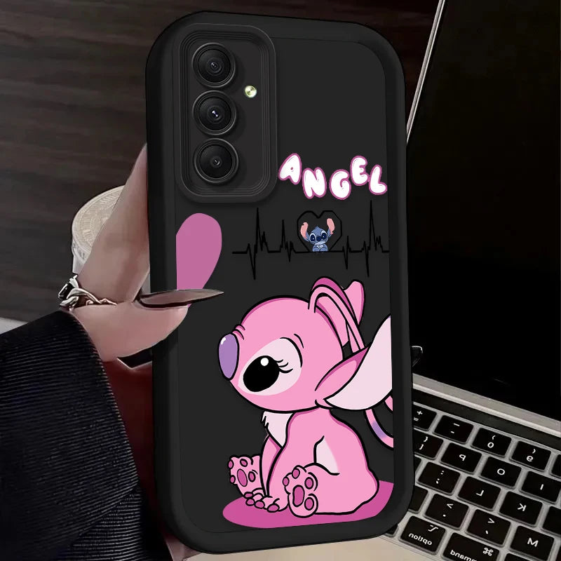 Lovely Disney Stitch Phone Case For Samsung Galaxy S24 S23 S22 S21 Ultra Plus FE A54 A34 A14 A73 A53 A33 Liquid Silicone Cover