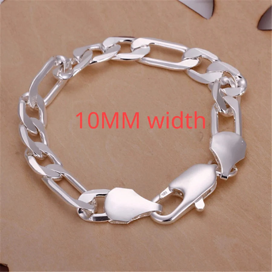 Noble 925 Sterling Silver Square Solid Chain Bracelet For Women Men Charm Party Gift Wedding Fashion Jewelry