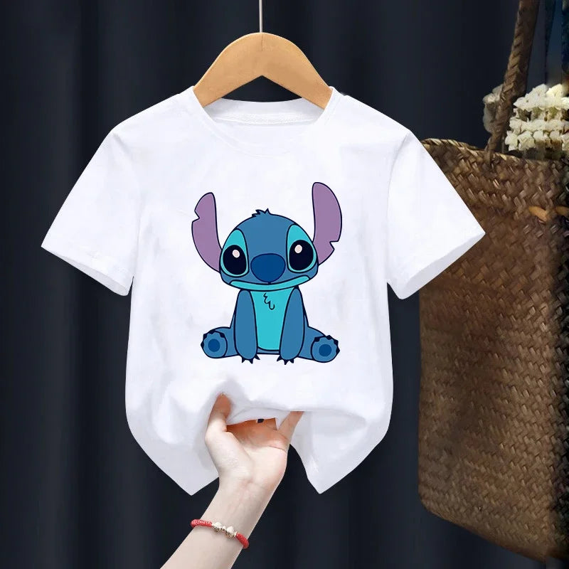 Disney Lilo Stitch Children T-Shirt Kawaii T Shirt Anime Cartoons Children Casual Clothes Tee Shirt Kid Girl Boy Fashion Y2K Top