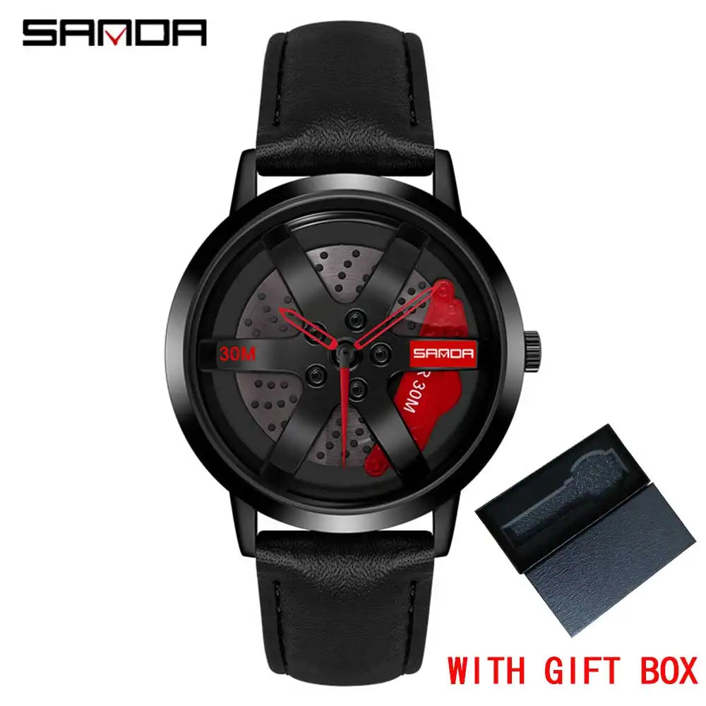 SANDA Fashion Rim Watch Hub Custom Design Sports Car Rim Sports Watch Waterproof Creative 2021 Male Watch Mens Wheel Wristwatch