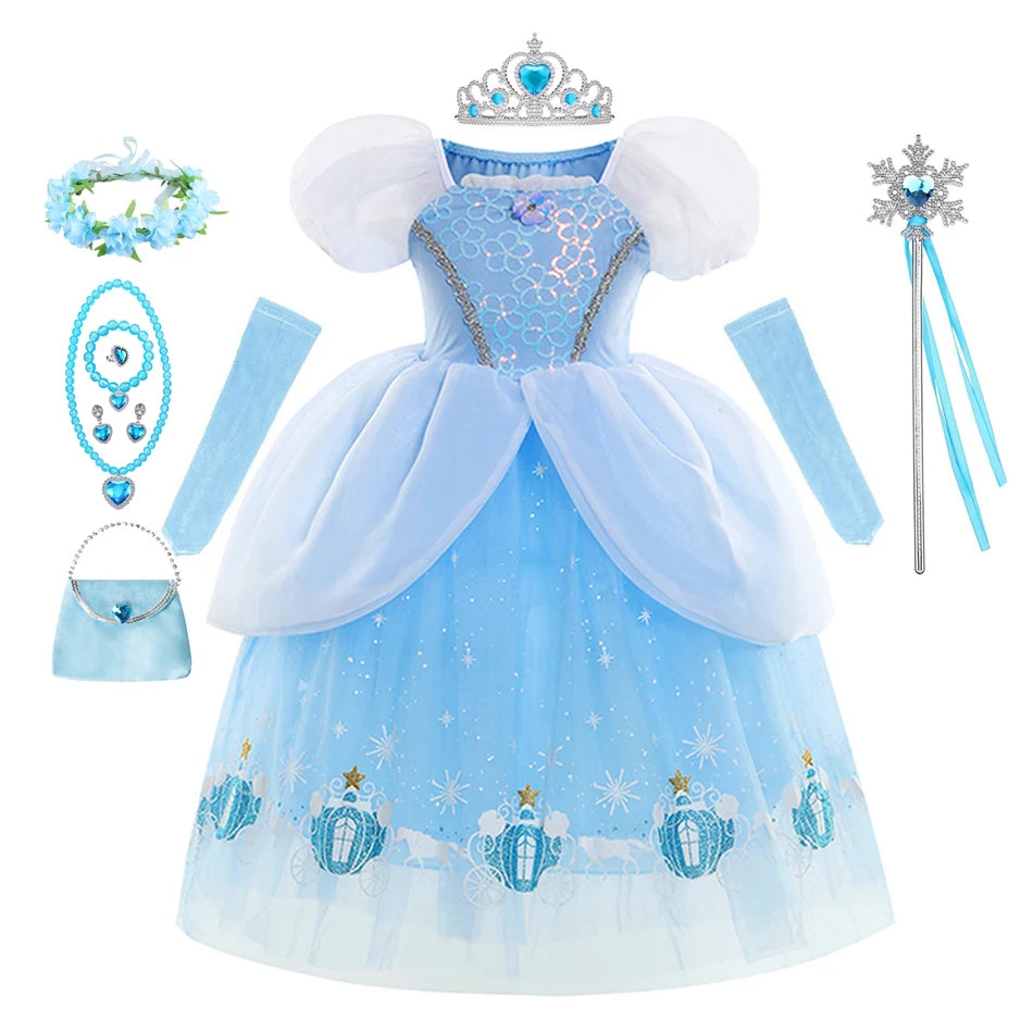 Cinderella Dress Girls Halloween Christmas Ball Gown Dress Up Cosplay Princess Costume Kids Clothes for Birthday Party