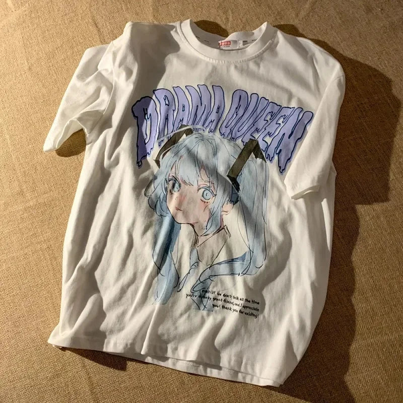 Anime Women T Shirt Summer Fairy Short Sleeve T-shirt Harajuku Kawaii Streetwear Fashion Woman Blouses Clothes Y2k Top