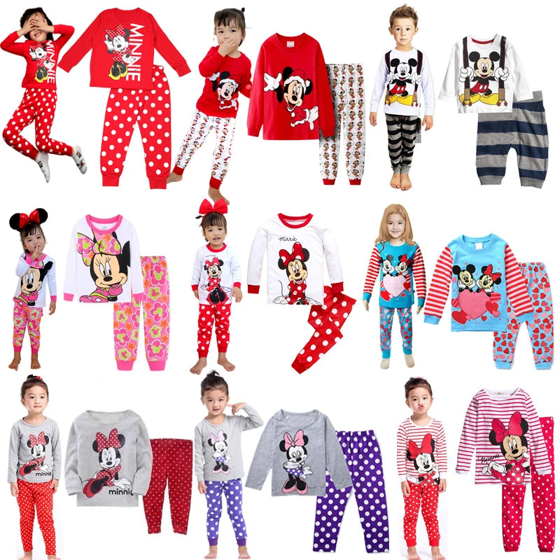 Spring Autumn Girls Minnie Children's Clothing Sets Sleepwear Thanksgiving Nighty Clothes Kids Pajamas Set Baby Girls Pyjamas