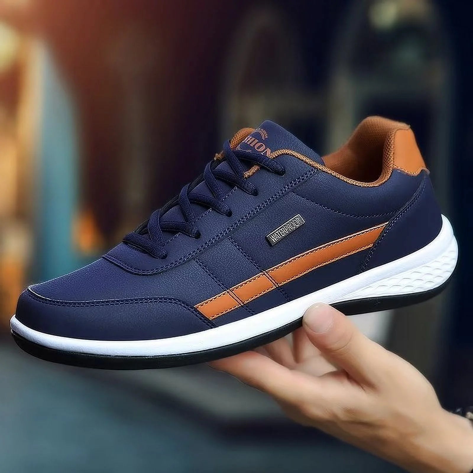 Mens Running Sneaker Casual Shoes Leather Sport Shoes Breathable Comfortable Walking Shoes