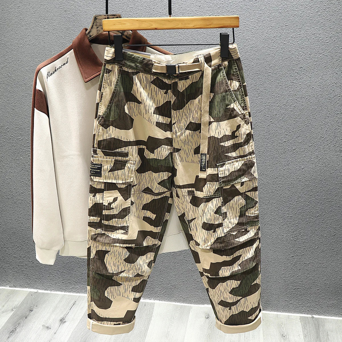 New Japanese Vintage Men's Casual Pants Camouflage Cargo Pants Male Straight Fashion Crimping Male Clothes Baggy Trousers