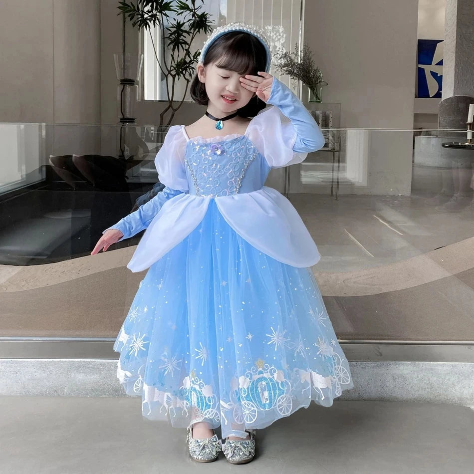 Cinderella Dress Girls Halloween Christmas Ball Gown Dress Up Cosplay Princess Costume Kids Clothes for Birthday Party