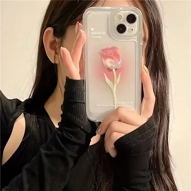 Tulip Phone Case For iPhone 13 11 12 14 15 16 Pro Max XR X XS Max 7 8 15 Plus Shockproof Transparent Cover Silicone Soft Fundas