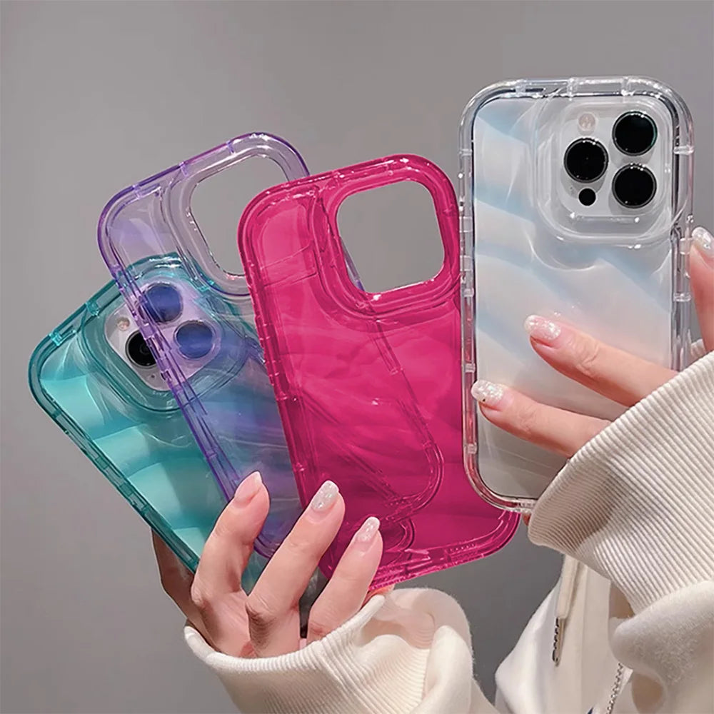 Soft Candy Transparent Wavy Texture Case For iPhone 15 14 13 12 11 Pro Max X XS XR 8 7 Plus SE3 Silicone Shockproof Bumper Cover