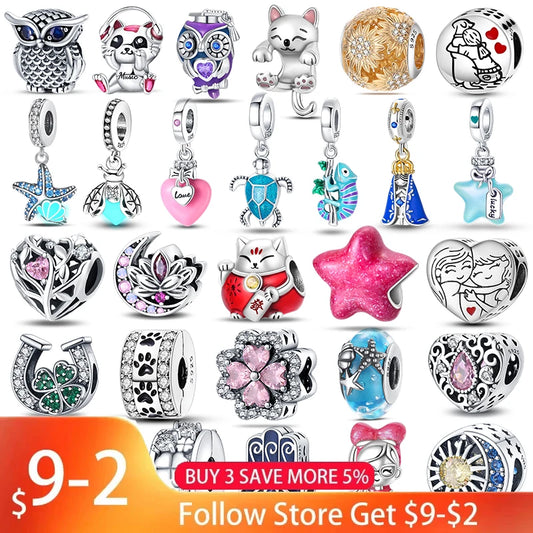 Fit Qikaola 925 Original Bracelets Blue Zircon Owl Luminous Sea Turtle Octopus 925 Silver Charms Beads DIY Birthday Jewelry Gift