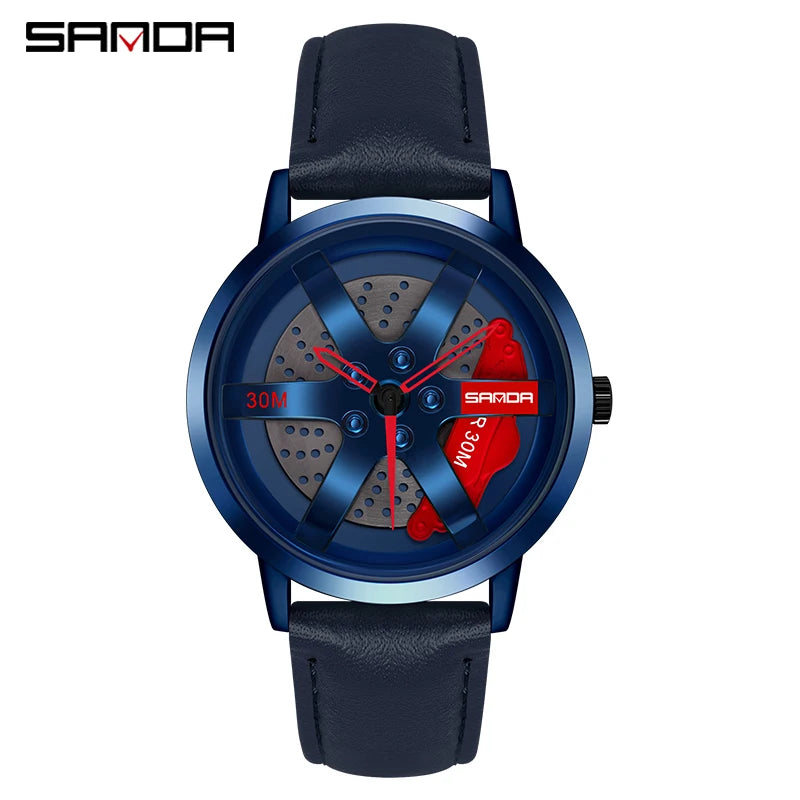 SANDA Fashion Rim Watch Hub Custom Design Sports Car Rim Sports Watch Waterproof Creative 2021 Male Watch Mens Wheel Wristwatch