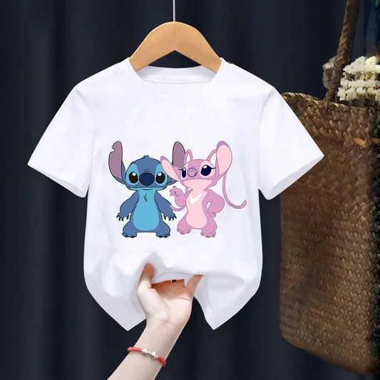 Disney Lilo Stitch Children T-Shirt Kawaii T Shirt Anime Cartoons Children Casual Clothes Tee Shirt Kid Girl Boy Fashion Y2K Top