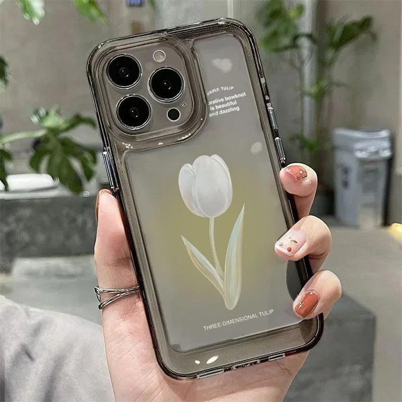 Tulip Phone Case For iPhone 13 11 12 14 15 16 Pro Max XR X XS Max 7 8 15 Plus Shockproof Transparent Cover Silicone Soft Fundas