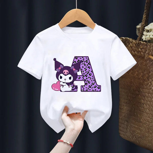 Kuromis Children T-Shirt Letter A B C D Cartoons Kid Tee Shirts Anime Kawaii Tops Casual Clothes Boy Girl Fashion Short Sleeve