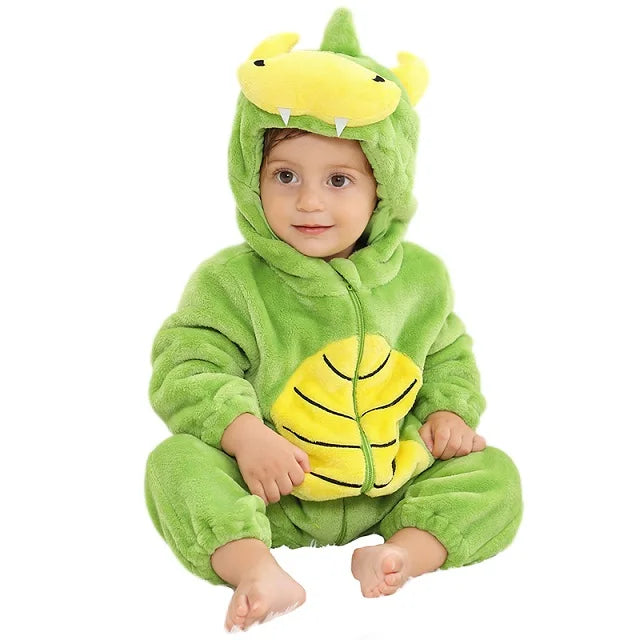 MICHLEY Halloween Baby Rompers Winter Clothes Flannel Hooded Bodysuits Pajamas Animals Overall Jumpsuit For Girls Boys Kids