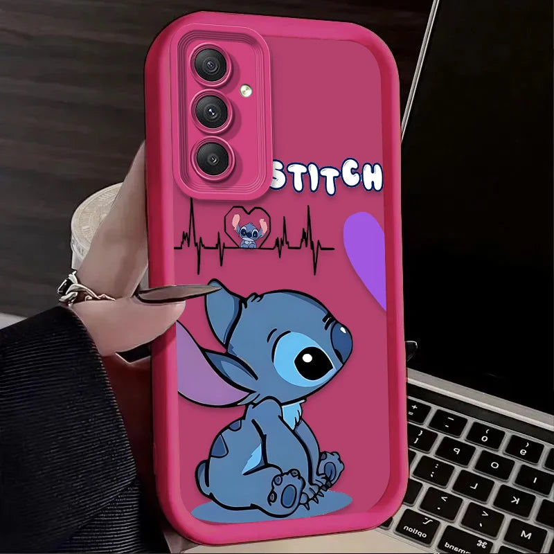 Lovely Disney Stitch Phone Case For Samsung Galaxy S24 S23 S22 S21 Ultra Plus FE A54 A34 A14 A73 A53 A33 Liquid Silicone Cover