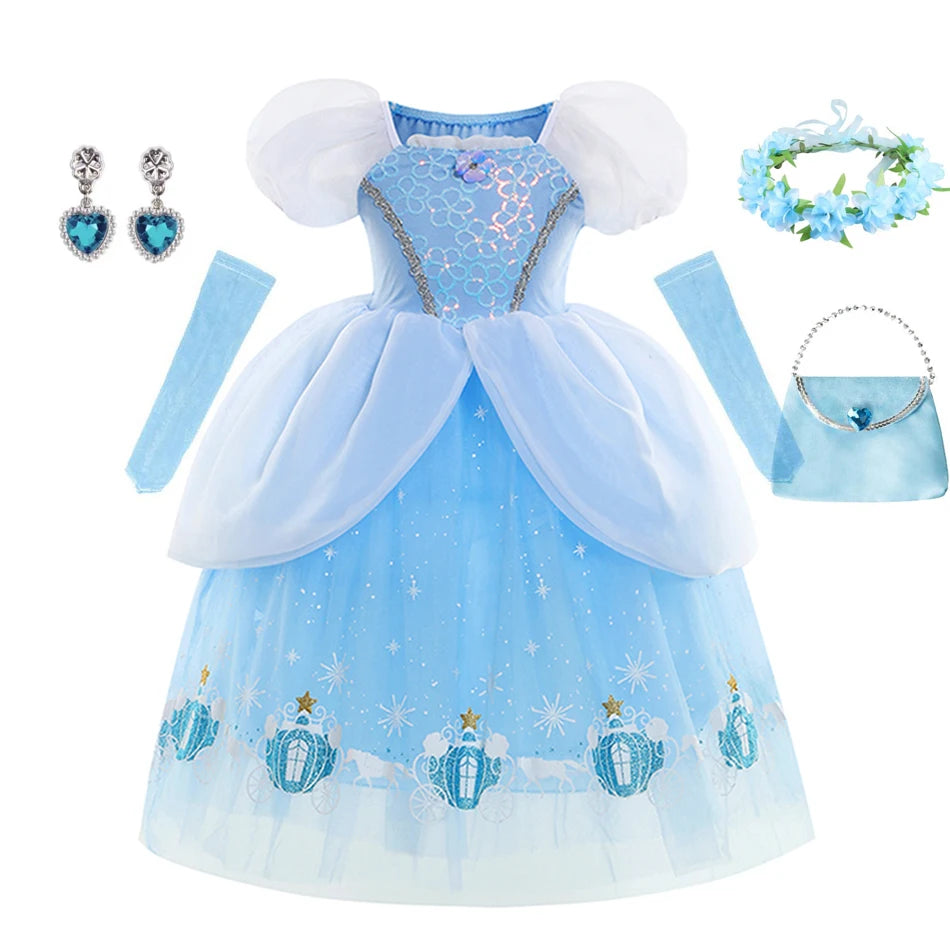 Cinderella Dress Girls Halloween Christmas Ball Gown Dress Up Cosplay Princess Costume Kids Clothes for Birthday Party