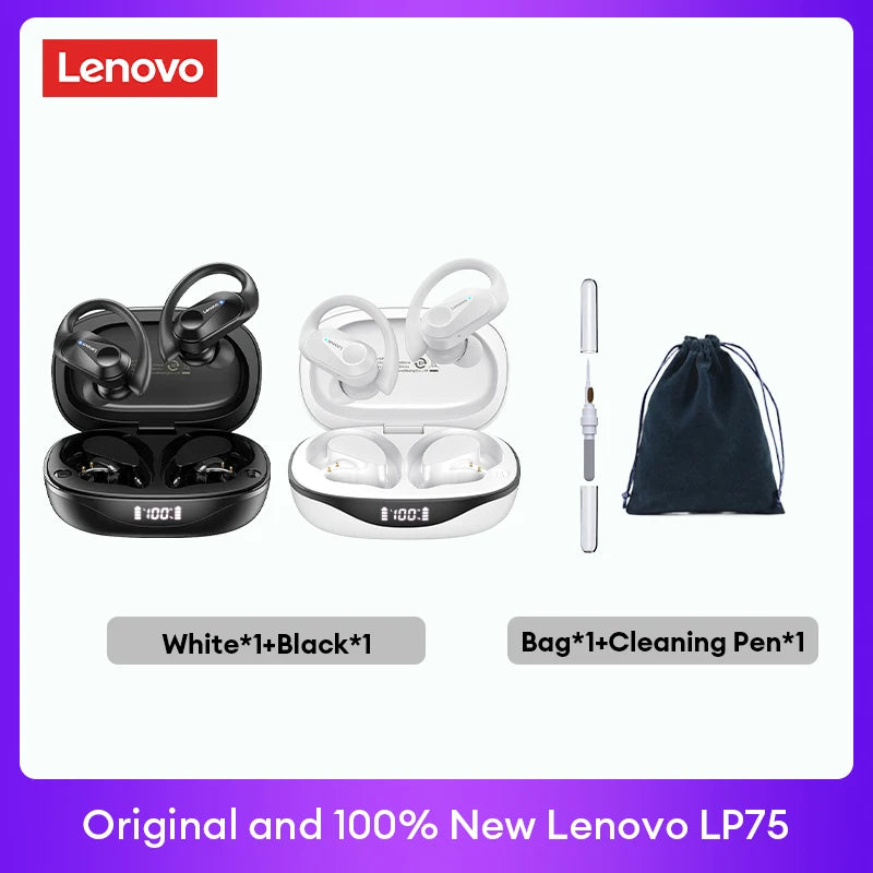 Lenovo LP75 TWS Bluetooth V5.3 headphones are wireless earphones that come with an LED digital display. They provide noise reduction and are waterproof, making them ideal for different activities. These headphones are brand new and perfect for listening t