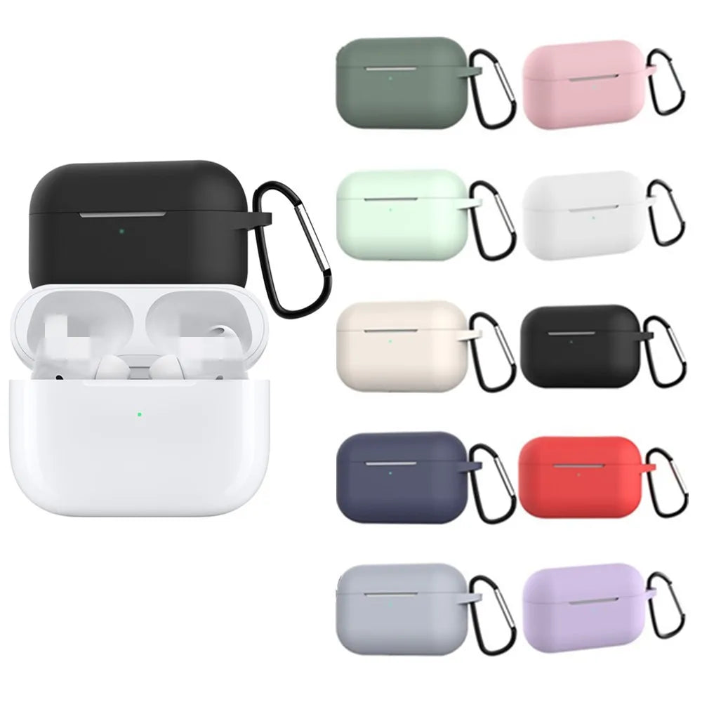 For AirPods Pro Protective Case Silicone New Solid Color Apple Airpods 2 1 Bluetooth Headset Soft Case Cover with Hook