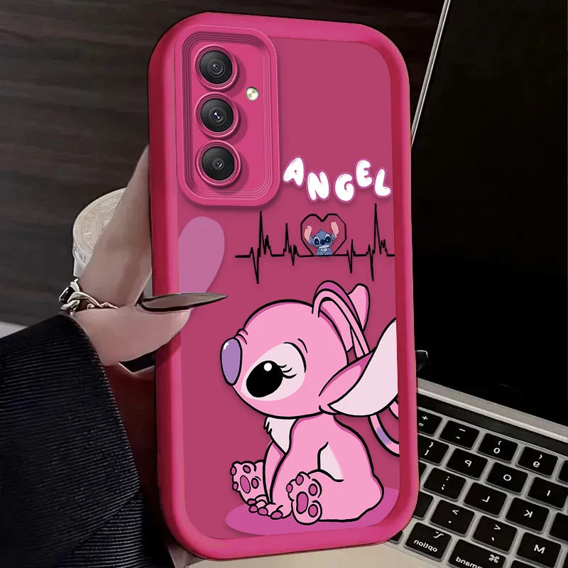 Lovely Disney Stitch Phone Case For Samsung Galaxy S24 S23 S22 S21 Ultra Plus FE A54 A34 A14 A73 A53 A33 Liquid Silicone Cover