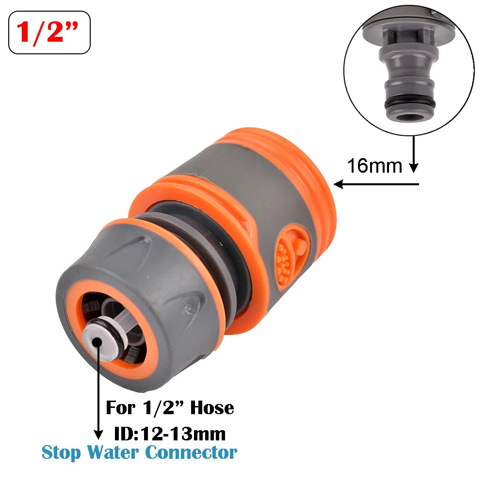 1/2" 3/4" 1 Inch Garden Hose Quick Connector Stopwater Connector Garden Tap Water Gun Coupler Watering Pipe Fitting