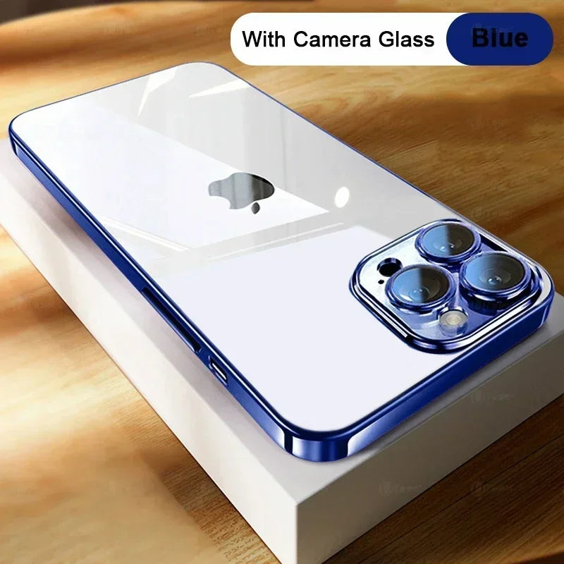 High Quality Plating Clear Phone Case For iPhone 16 15 14 Plus 11 12 13 Pro Max Full Lens Protect Soft TPU Shockproof Back Cover