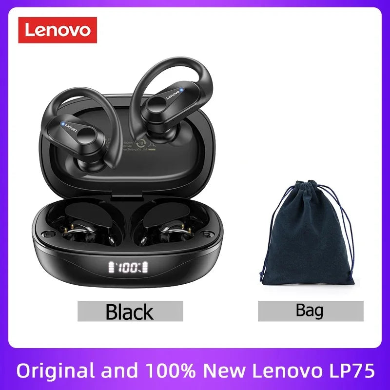 Lenovo LP75 TWS Bluetooth V5.3 headphones are wireless earphones that come with an LED digital display. They provide noise reduction and are waterproof, making them ideal for different activities. These headphones are brand new and perfect for listening t