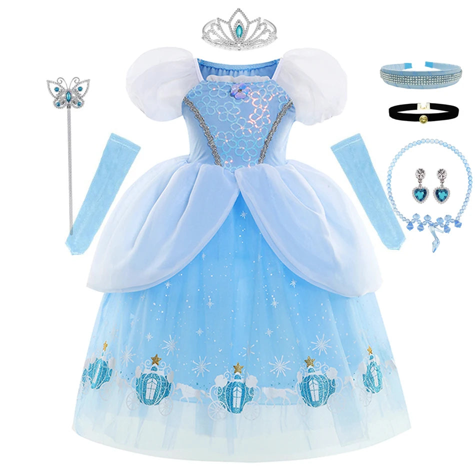 Cinderella Dress Girls Halloween Christmas Ball Gown Dress Up Cosplay Princess Costume Kids Clothes for Birthday Party