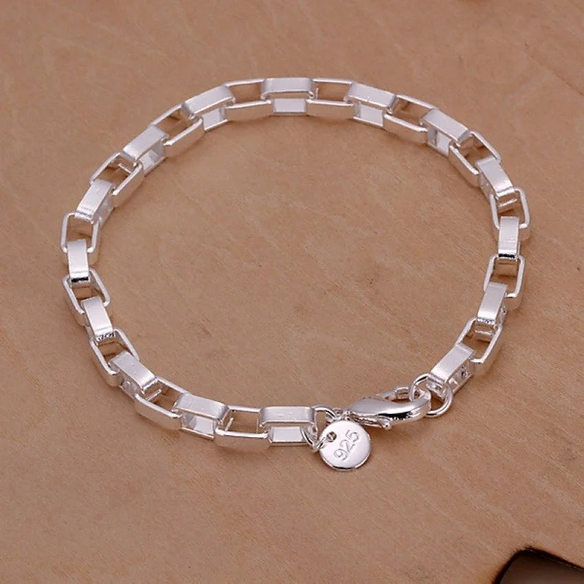 Noble 925 Sterling Silver Square Solid Chain Bracelet For Women Men Charm Party Gift Wedding Fashion Jewelry