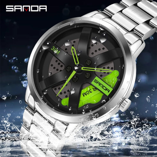 SANDA Fashion Rim Watch Hub Custom Design Sports Car Rim Sports Watch Waterproof Creative 2021 Male Watch Mens Wheel Wristwatch