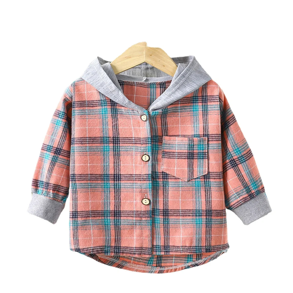 Children's Hooded Shirts Kids Clothes Baby Boys Plaid Shirts Coat for Spring Autumn Girls Long-Sleeve Jacket Bottoming Clothing