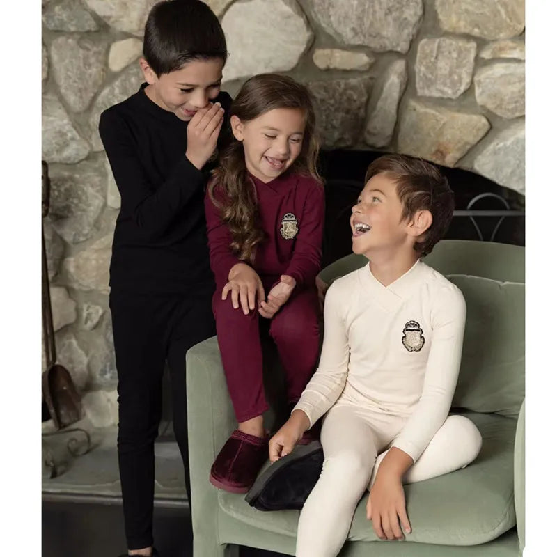 AP emblem Modal pj's black burgundy beige family matching clothes kids boys girls autumn winter casual clothing