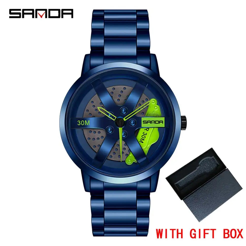 SANDA Fashion Rim Watch Hub Custom Design Sports Car Rim Sports Watch Waterproof Creative 2021 Male Watch Mens Wheel Wristwatch