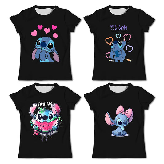 Girls Kawaii Stitch T-shirt Child Girl Clothing Toddler Tees Children Clothes 2024 Summer Short Sleeve Kids Boy Cartoon Tee Tops