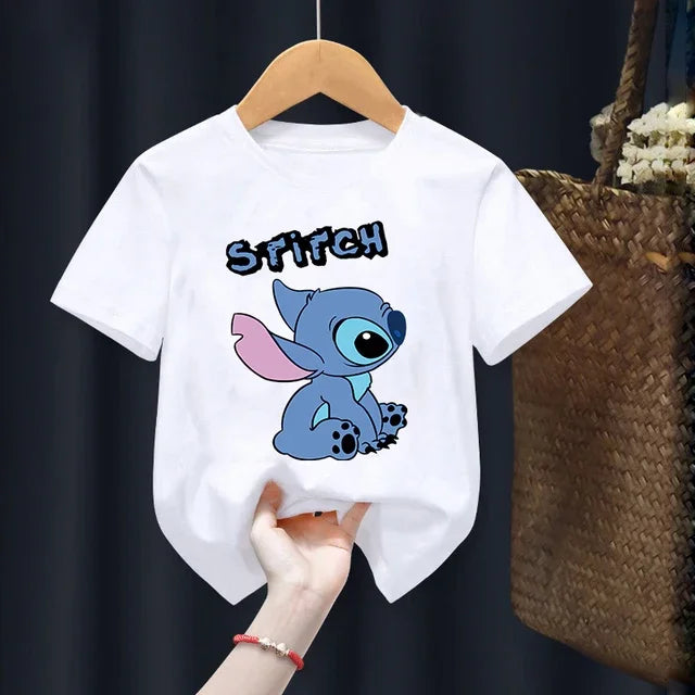 Disney Lilo Stitch Children T-Shirt Kawaii T Shirt Anime Cartoons Children Casual Clothes Tee Shirt Kid Girl Boy Fashion Y2K Top