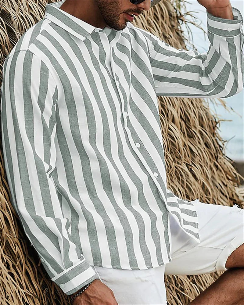 Fashion 2023 Men's Shirt Long Sleeve Striped Print Top Men Social Luxury Men's Wear Hawaiian Elegant Classic Fashion S-6XL