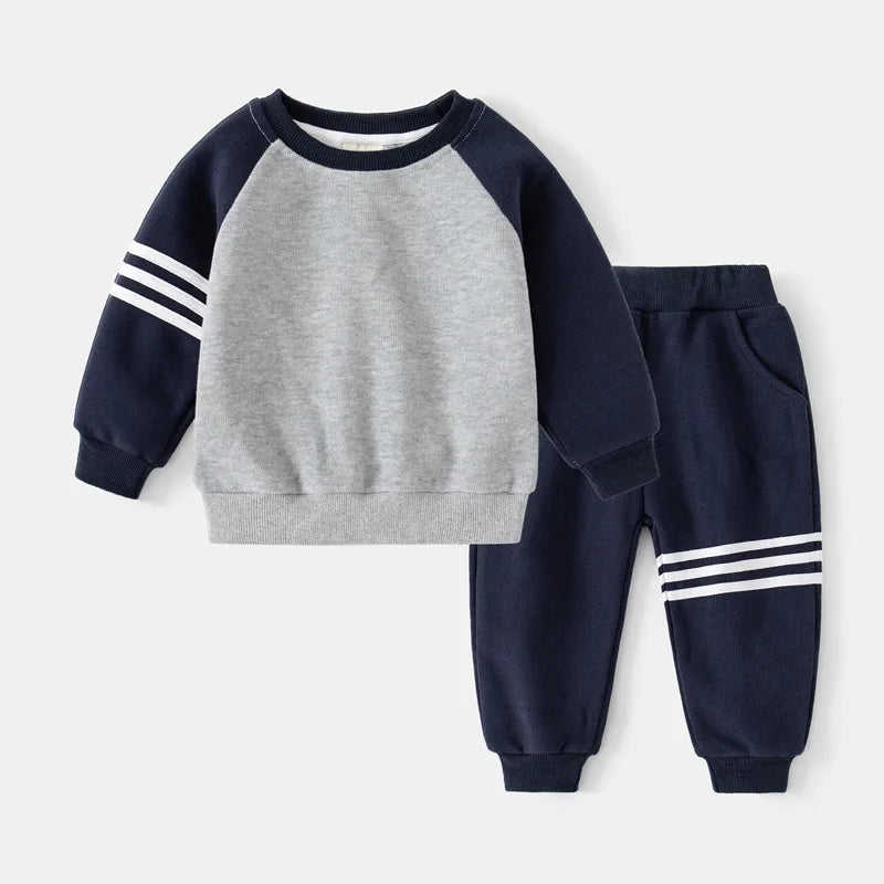 New Spring Autumn Children Clothes Set Color Patchwork Kids Boys Two-Piece Sets Children Boy Casual Tracksuit Outfits Tops Pants